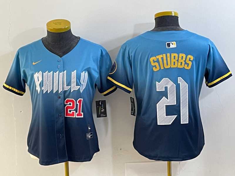 Womens Philadelphia Phillies #21 Garrett Stubbs Blue 2024 City Connect Limited Stitched Jerseys->mlb womens jerseys->MLB Jersey
